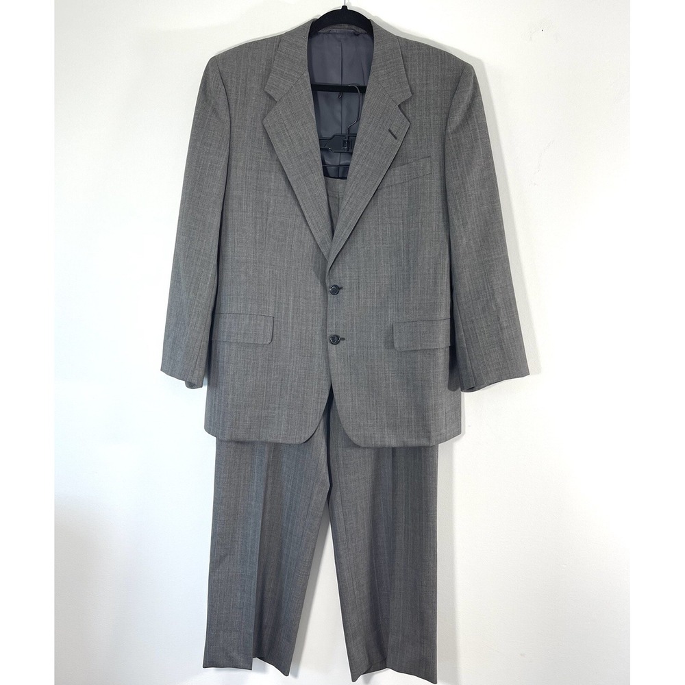 Vintage Hickey Freeman 2PC Pant Suit Mens 42S Gray Striped 100% Wool